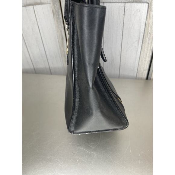 Henri Bendel Handbag Black Leather Top Handle Gold Hardware Classic Foldover - Picture 8 of 10